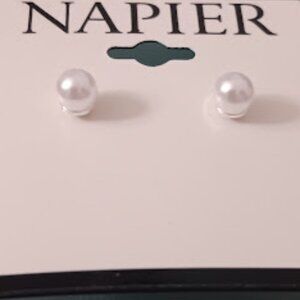 NAPIER Mod/Contemporary Silver White Pearl Stud Earrings**NEW!